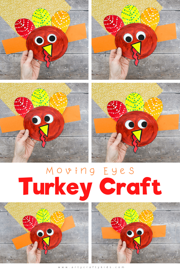 Get your Thanksgiving craft on with this adorable Moving Eyes Turkey Craft for kids! 

Children can practice their fine motor skills with cutting and sticking, and use their imaginations to explore color and texture with paints. And as the finished craft is so tactile and interactive, kids will have a great time playing with their creation afterwards, too.