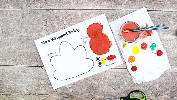 Download and paint the Yarn Wrapped Turkey Craft template.