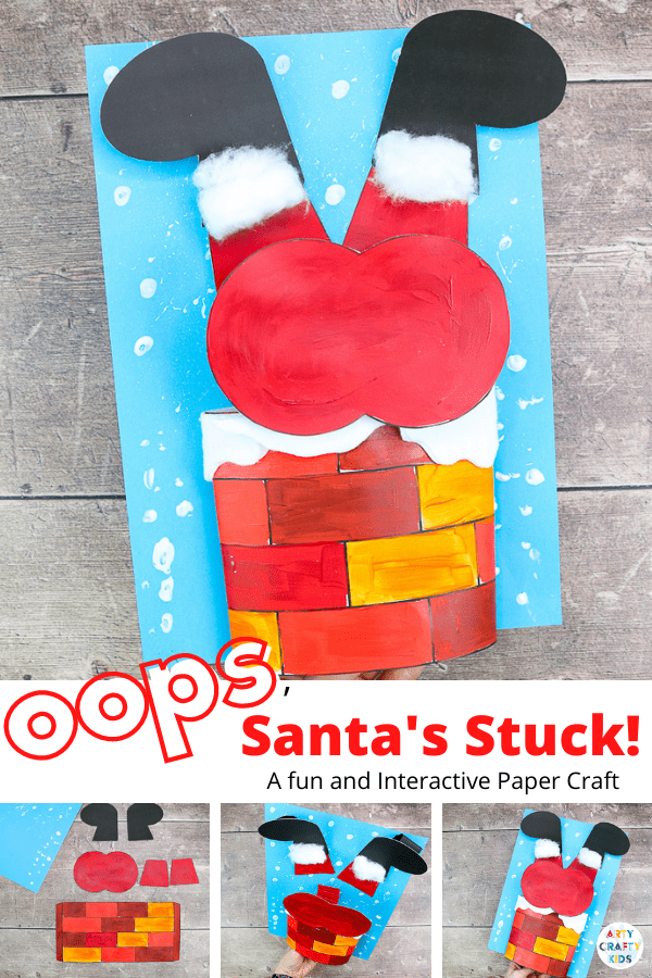 Santa's Stuck in the Chimney: A Funny Christmas Craft for Kids: Our Santa's Stuck! will have children of all ages giggling with Santa's wiggles and jiggles to get down the chimney! 

Children can explore movement and depth with Santa's 3D bouncy bottom, and play with different textures to create effects with print or splatter snow and fuzzy cotton wool trim.