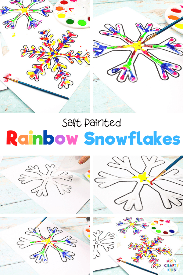 Raised Salt Painted Rainbow Snowflakes: Part art, part experiment, this easy Winter craft is a fun and engaging way to combine art and science.