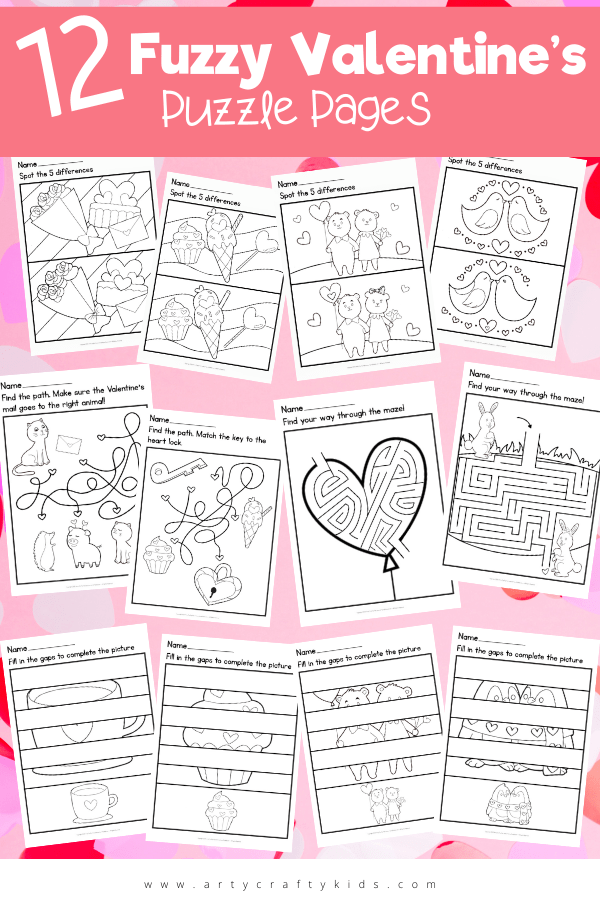 Download these 12 Fuzzy Valentine’s Puzzle Pages for some cute, loved-up Valentine’s Day! Featuring 4 different types of puzzle, these pages are challenging enough but also super cute!