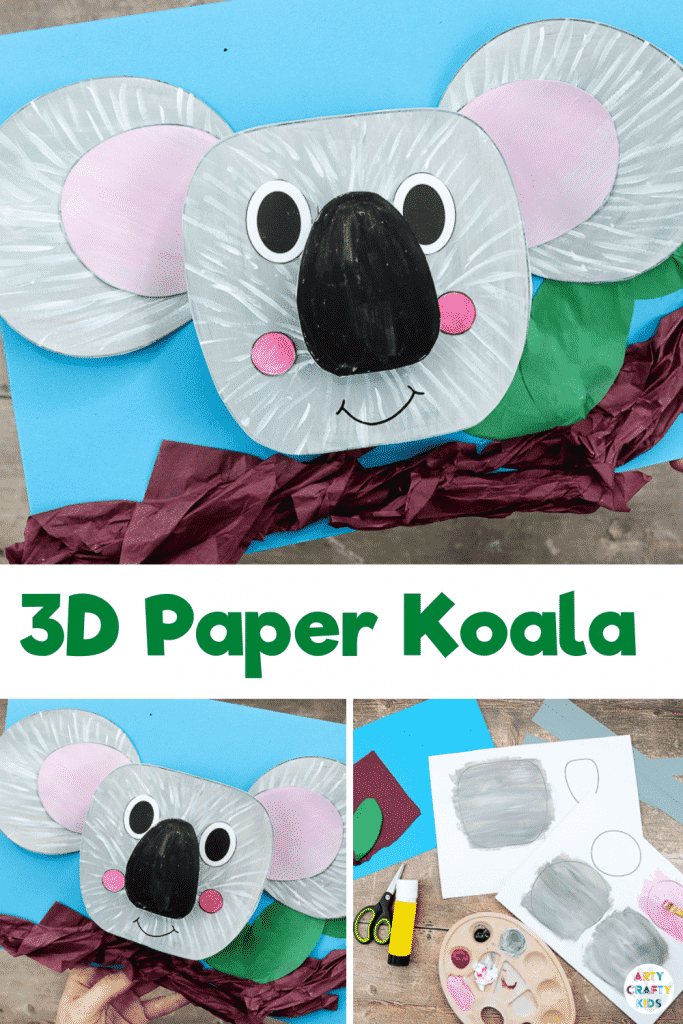 3D Koala Craft for Kids: Celebrate Australia Day with this adorable paper craft for kids - Children can play with paints to create the koalas fur; scrunch and twist tissue paper to make branches and leaves; and use 3D elements to explore depth, perspective and bounce. 