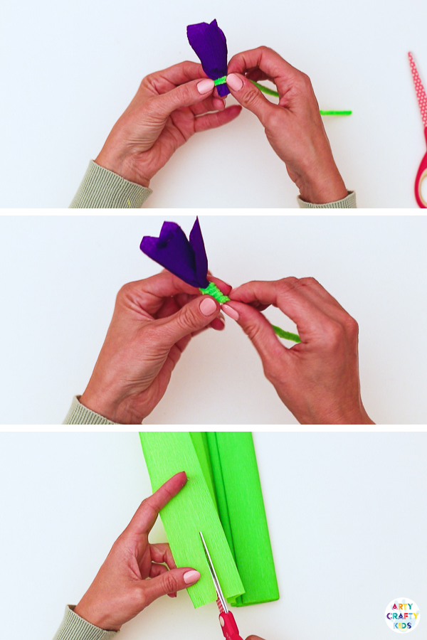 Pipe Cleaner Spring Flower Craft: This lovely pipe cleaner spring flowers craft is fun and super easy! Ideal for pre-schoolers and school early years, it's really tactile with the crispy crepe paper and the bendy, fuzzy pipe cleaners.