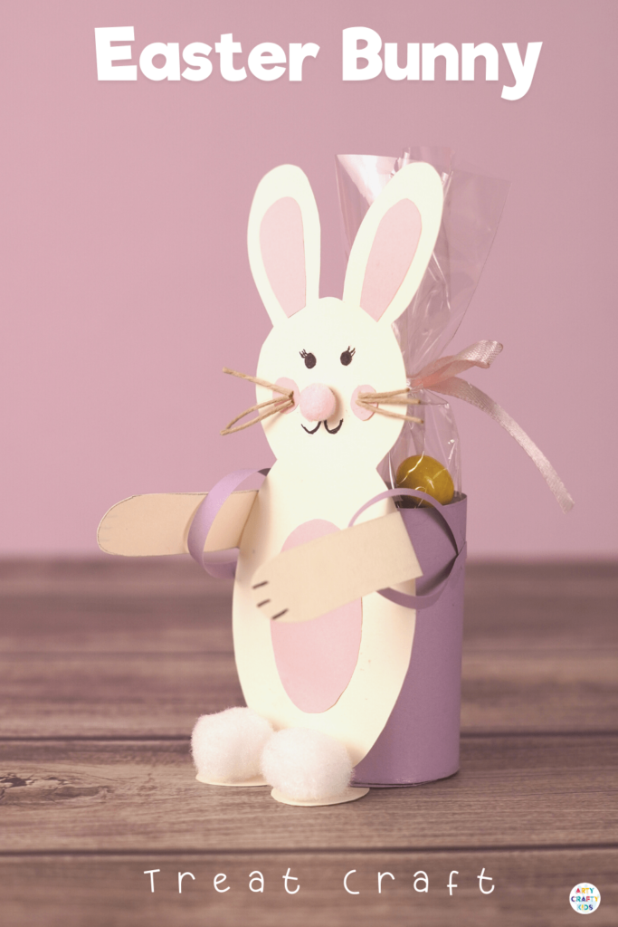 Easter Bunny Treat Craft: A cute and fun Easter craft for kids to make! Transform a paper roll into a cute back pack that delivers Easter treats. Can be made with or without our Easter Bunny template.