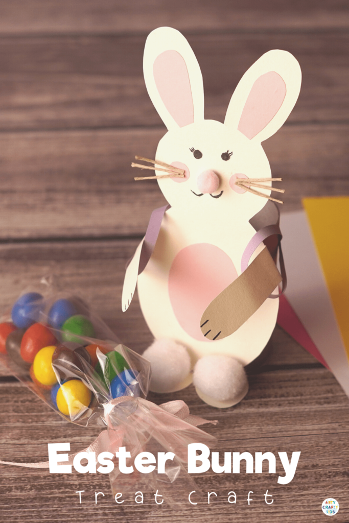 Easter Bunny Treat Craft: A cute and fun Easter craft for kids to make! Transform a paper roll into a cute back pack that delivers Easter treats. Can be made with or without our Easter Bunny template.