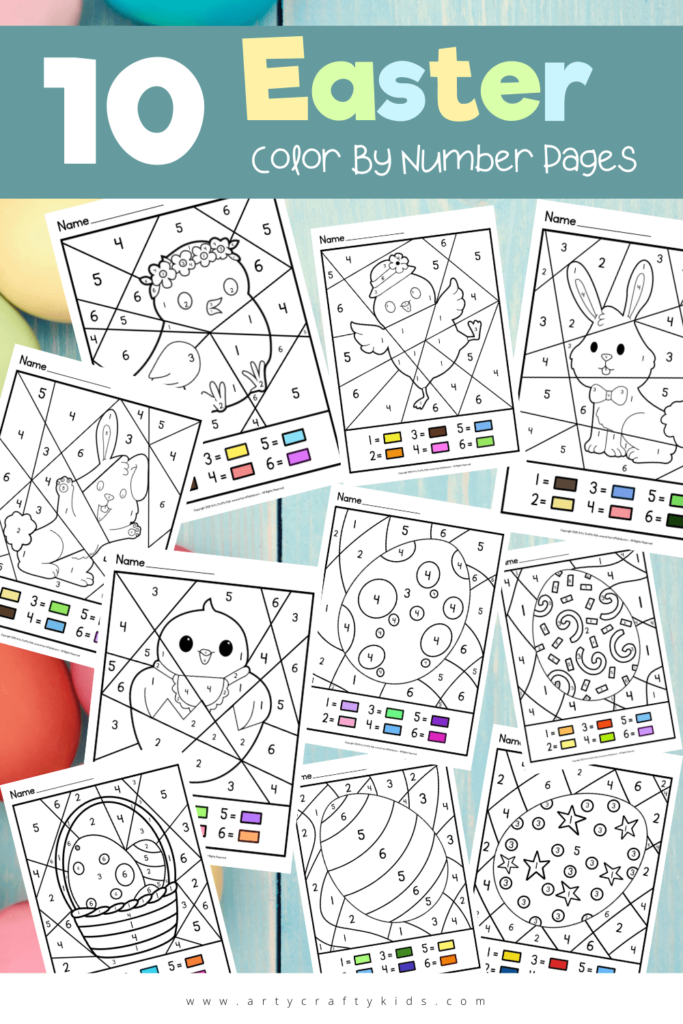 Our 10 Easter Color By Number Pages are full of patterned Easter Eggs, happy chicks and bunnies! Perfect for preschoolers over Easter break!