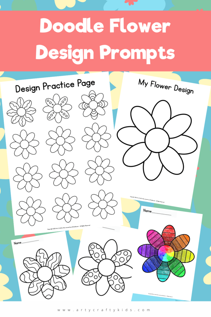 Inspire children’s creativity with these fun and open-ended Doodle Flower Design Prompts. The printable pack includes a mini flower practice sheet for children to draw different patterns and doodles before completing the full sized flower; along with three completed flowers for children to color or doodle within the segments.