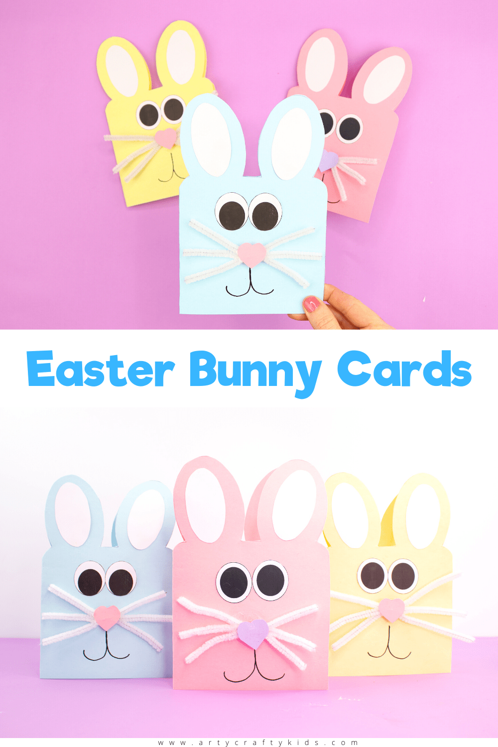 Learn how to make these Easy Easter Bunny Cards - simply start with the printable Easter Bunny Card Template and cut, trace and stick! A quick and easy Easter craft for kids to try at home or within the classroom.