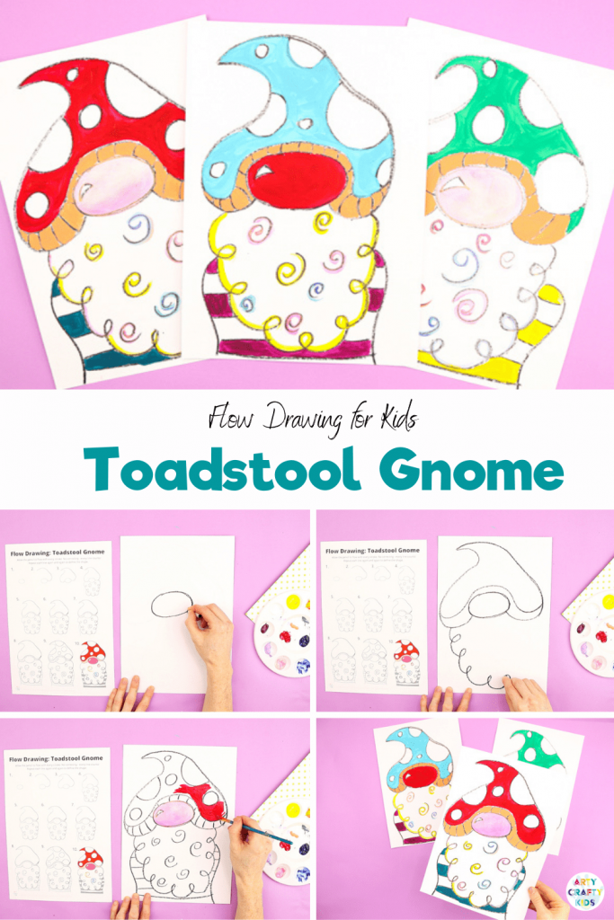 Learn how to draw a gnome with our easy step-by-step flow drawing guide. Using simple shapes and lines, our how to draw tutorial will have your children drawing a toadstool gnome with ease.