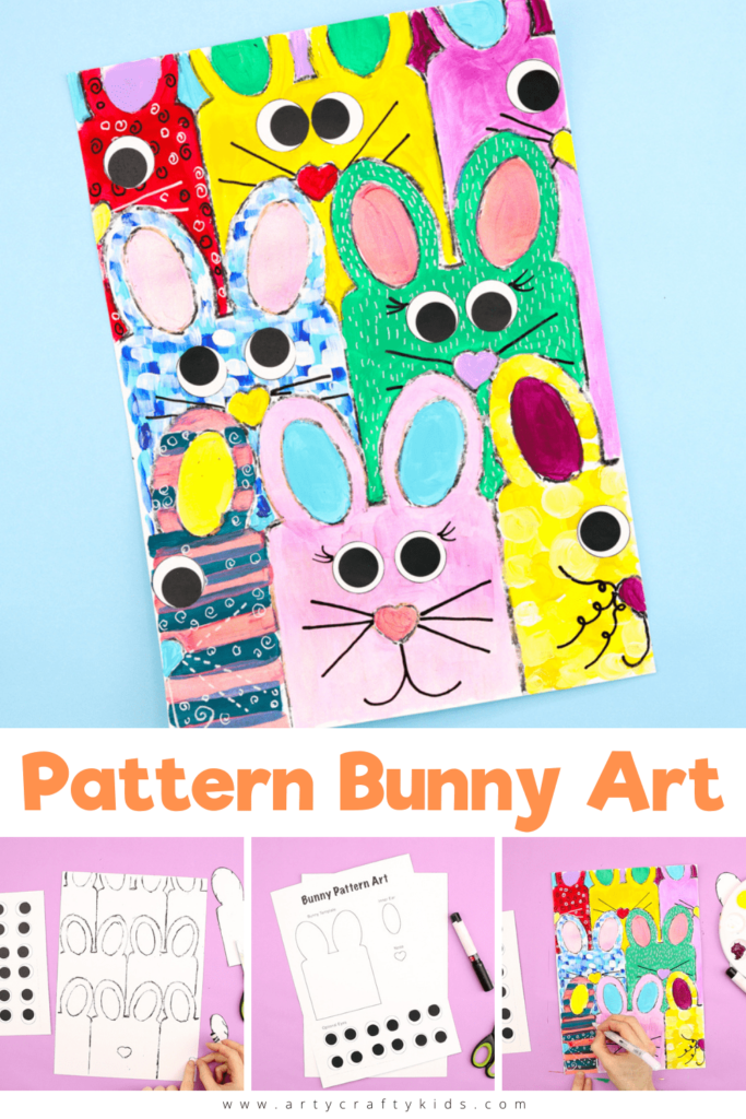 Pattern Bunny Art: Get ready to hop into spring with this gorgeous Easter themed Kids Art Project! Our pattern bunny art is so simple - all kids need to do is draw around the template and repeat! A fantastically easy Easter Art Project for Kids of all ages.