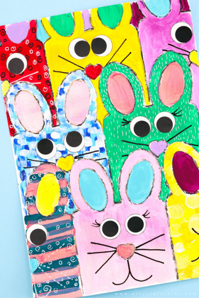 Pattern Bunny Art: Get ready to hop into spring with this gorgeous Easter themed Kids Art Project! Our pattern bunny art is so simple - all kids need to do is draw around the template and repeat! A fantastically easy Easter Art Project for Kids of all ages.