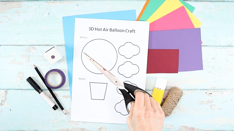 Image showing the Hot Air Balloon Template and materials to make the craft. 