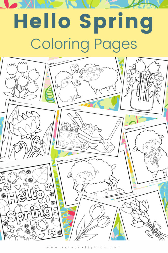 10 Hello Spring Coloring Pages: Welcome Spring with this gorgeous collection of hand-drawn Spring Coloring Pages for Kids, with images of Spring Lambs, Spring Boots, Butterflies, Flowers, Petals and more. This super sweet collection of coloring pages are so much fun to color and are made easy with our use of bold, smooth lines, making this Spring coloring set particularly appealing to preschoolers who are beginning to take an interest in coloring pages.