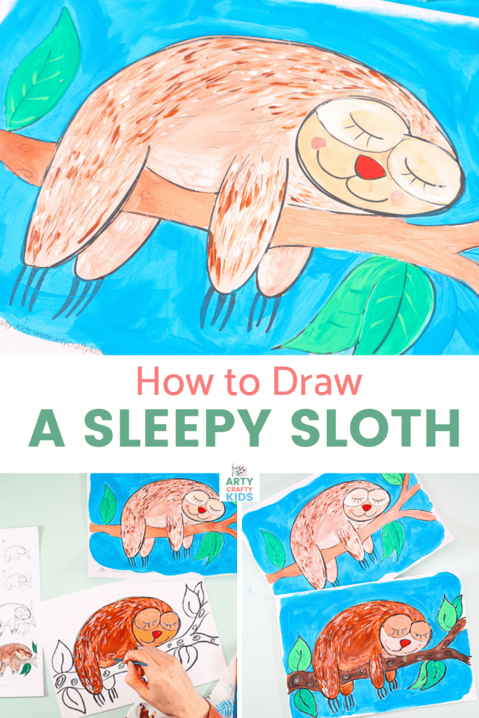 Easy step-by-step How to Draw a Sloth tutorial for kids. Using simple lines and shapes, children will learn how to draw a cute sloth in just a few simple steps.