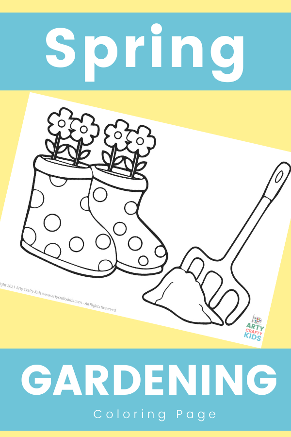 Free Spring Gardening coloring page for kids: Wellington boots make fabulous plant pots and this sweet Spring Gardening Coloring Page captures the essence of a well loved childhood gardening activity.