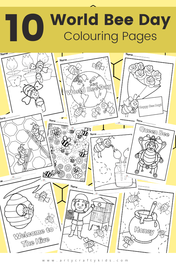 Get children buzzing to learn about bees with out 10 World Bee Day Coloring Pages, featuring bumble bees, worker bees and the Queen Bee!