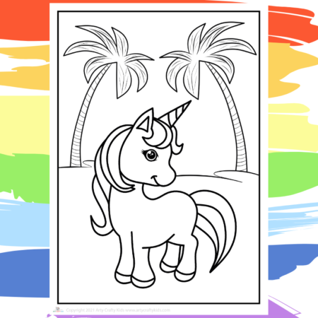 At the Beach Unicorn Coloring Page - part of a collection of 40 Unicorn Coloring Sheets.