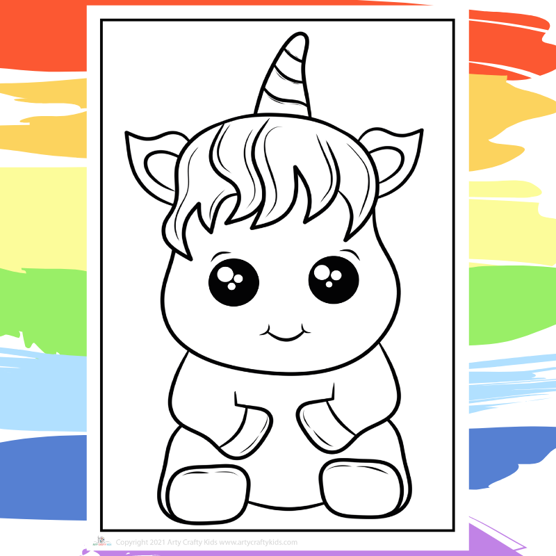 Cutie Unicorn Coloring Page - part of a collection of 40 Unicorn Coloring Sheets.