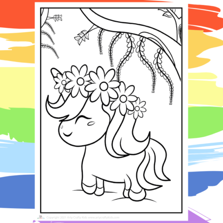 Flower Power Unicorn Coloring Page -  part of a collection of 40 Unicorn Coloring Sheets.