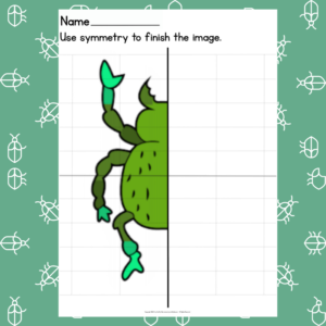 Green Beetle Symmetry Drawing for Kids.