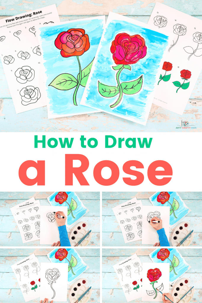 Learn how to draw a rose with our easy to follow step-by-step tutorial. This beautiful full bodied rose I can be drawn with just a few simple and repetitive lines, and once the magic formula for drawing a rose has been revealed, beginners and kids will be creating full bouquets of roses in no time! 