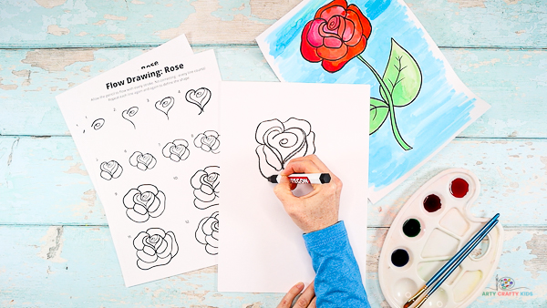 Repeat the process of drawing petals to create a full bodied rose.