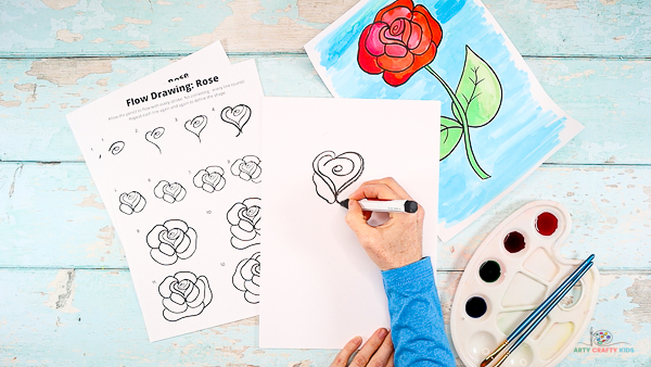 Draw the first set of rose petals.