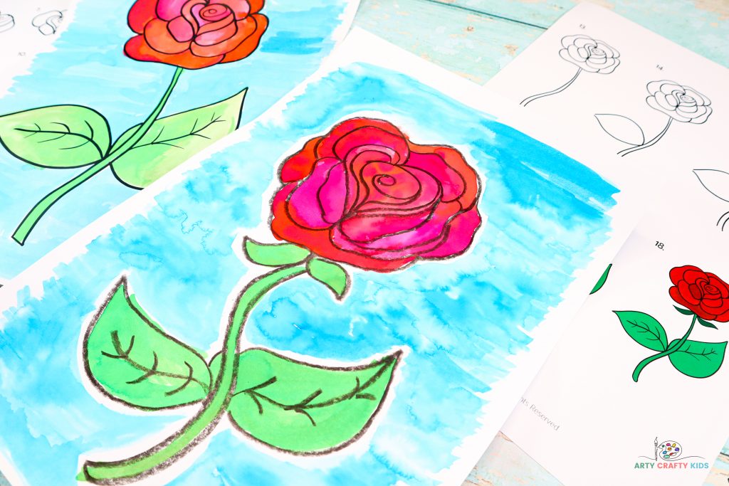 Learn how to draw a rose with our easy to follow step-by-step tutorial. This beautiful full bodied rose I can be drawn with just a few simple and repetitive lines, and once the magic formula for drawing a rose has been revealed, beginners and kids will be creating full bouquets of roses in no time!