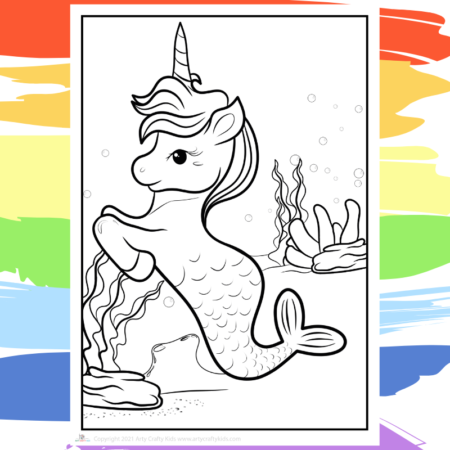 Mermicorn Coloring Page - part of a collection of 40 Unicorn Coloring Sheets.