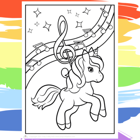 Musical Unicorn Coloring Page - part of a collection of 40 Unicorn Coloring Sheets.