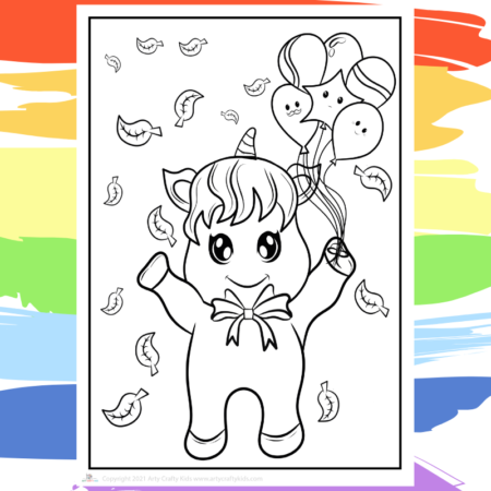 Party Unicorn Coloring Page - part of a collection of 40 Unicorn Coloring Sheets.