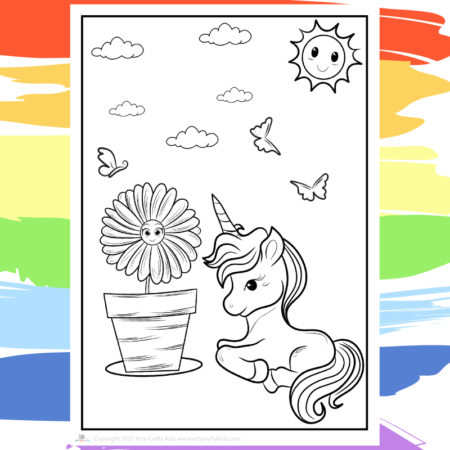 Sunshine Unicorn Coloring Page - part of a collection of 40 Unicorn Coloring Sheets.