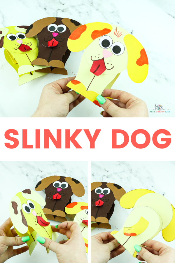 How to make a toy story inspired slinky dog craft. Using simple shapes, and lines, this slinky dog craft with its very own template is the perfect craft for preschoolers and children who love dogs!