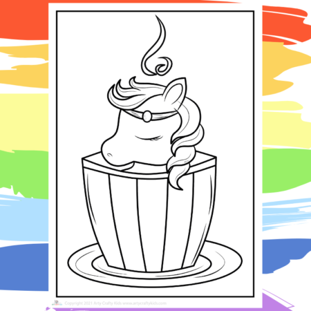 Teacup Unicorn Coloring Page - part of a collection of 40 Unicorn Coloring Sheets.