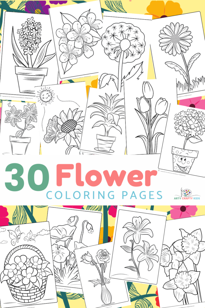 30 Flower Coloring Pages featuring tulips, roses, daises, sunflowers, lilies and more! The very best collection of flower coloring sheets for kids and coloring enthusiasts.