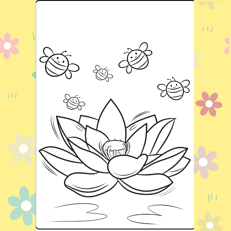 Bees and the Water Lily Coloring Page