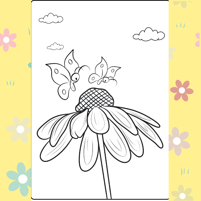 Butterflies and the Daisy Coloring Page