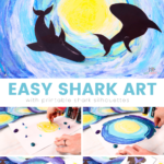 Explore the deep dark ocean with our Easy Shark Art project for kids and Printable Shark Silhouettes, using the scrape painting technique to create an under the sea background.