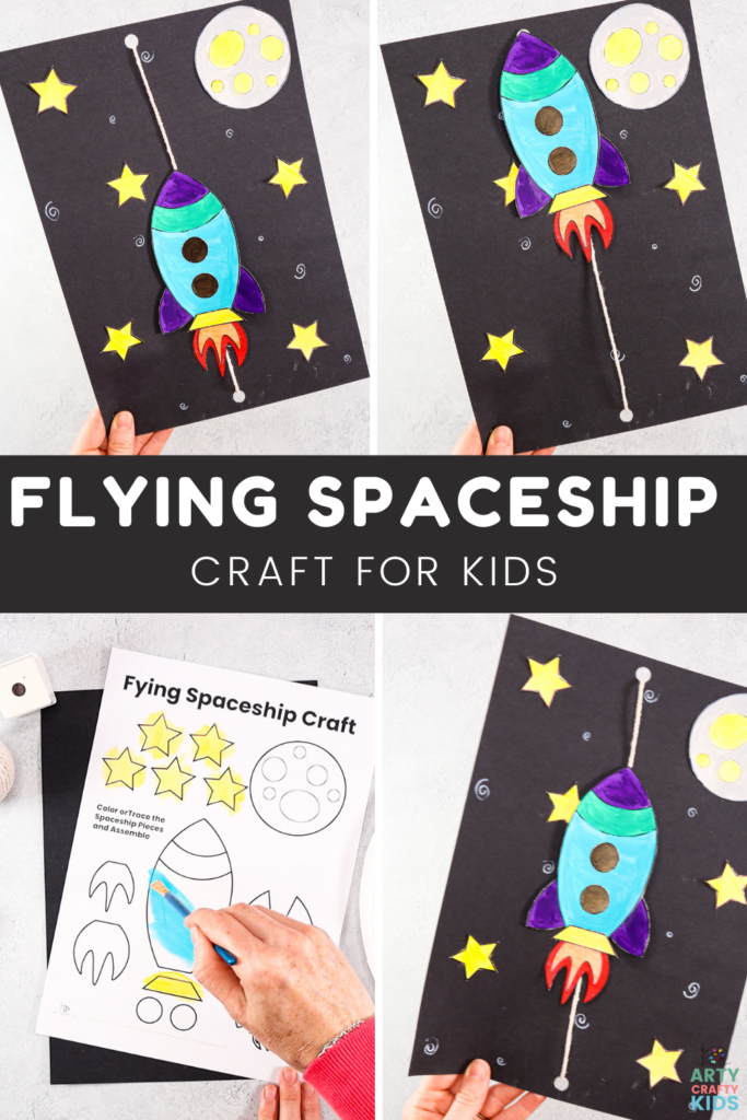 Blast off to the moon with our super fun and easy to make Flying Rocketship craft for kids! This space craft will capture the imaginations of kids' both big and small. With the introduction of a simple pulley system to create the impression of flight into space; children can craft, learn and play with their flying creations!