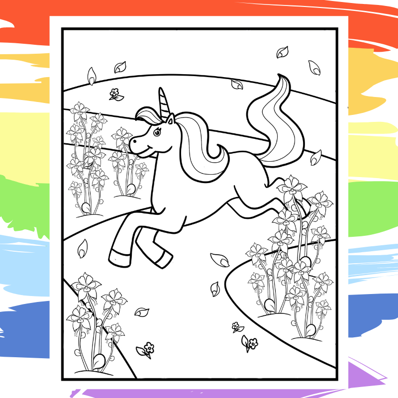 Galloping Unicorn Coloring Page - part of a collection of 40 Unicorn Coloring Sheets.