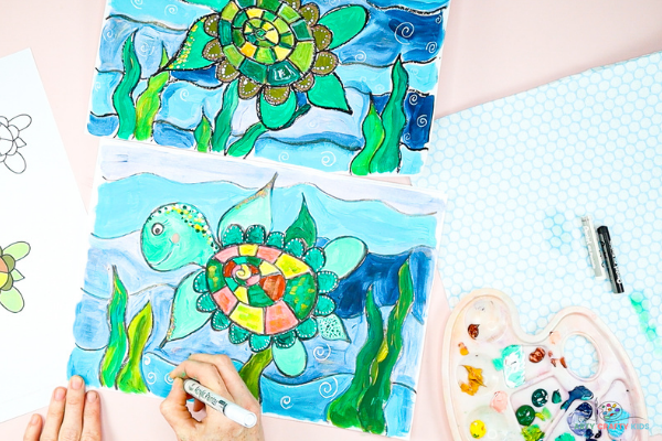 Add extra detailing to the near completed turtle painting.