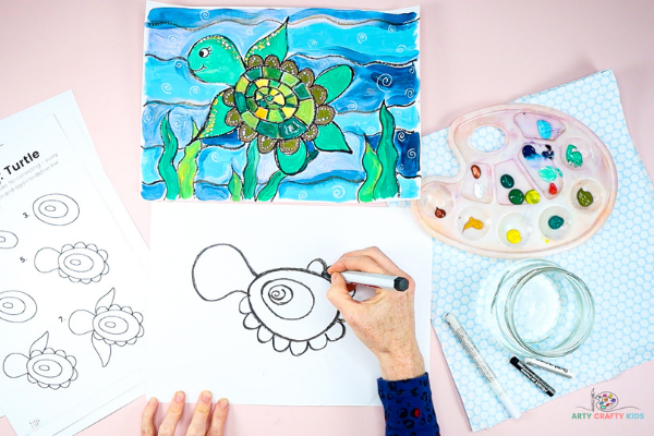 Draw a frill around the turtle's shell.