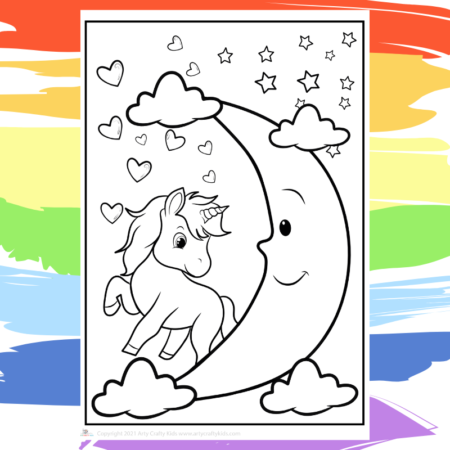 Moon Unicorn Coloring Page - part of a collection of 40 Unicorn Coloring Sheets.