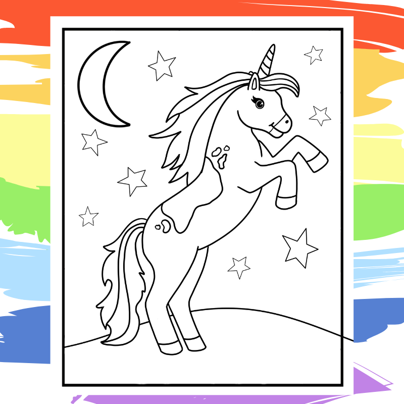Rearing Unicorn Coloring Page - part of a collection of 40 Unicorn Coloring Sheets.