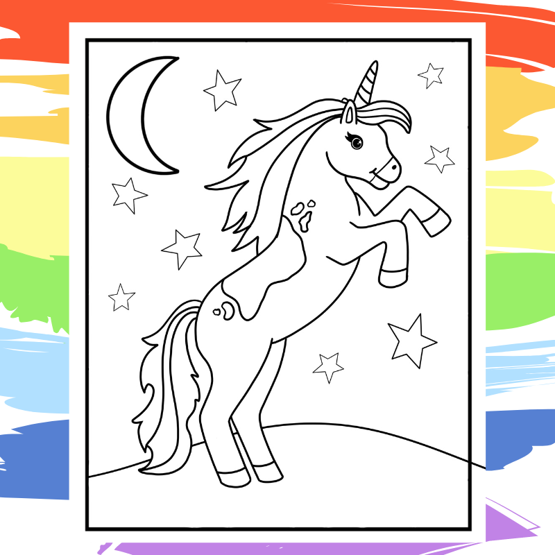 Rearing Unicorn Coloring Page - part of a collection of 40 Unicorn Coloring Sheets. 