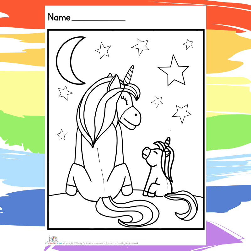 Watching the Stars Unicorns - part of a collection of 40 Unicorn Coloring Sheets.