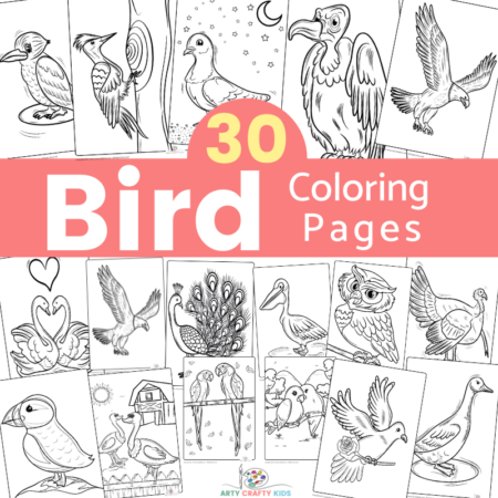 30 Bird Coloring Pages for Kids - A fantastic collection of bird coloring sheets featuring eagles, owls, puffins, peacocks, flamingos and more!