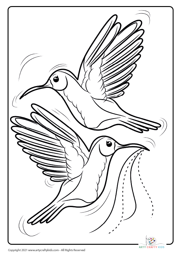 Birds in Flight Coloring Page, featuring a pair of humming birds.