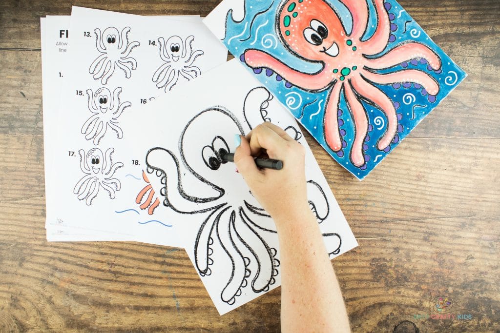 Image showing the Octopus' right eye being drawn, directly next to the left eye.