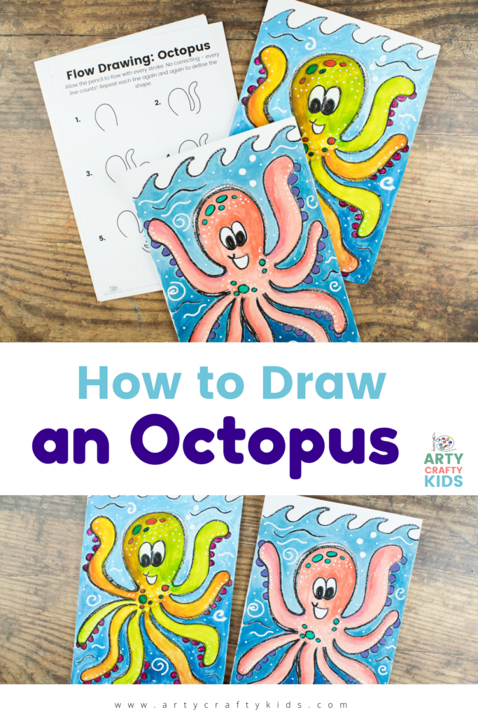 Learn how to draw an octopus with our super simple and fun "Octopus How to Draw" step-by step-guide! Our how-to makes drawing octopi easy and paired with the flow drawing technique, this happy octopus can be drawn in just a few simple steps.